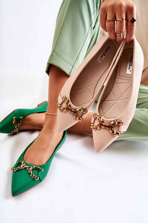 Damskie Skórzane Baleriny W Szpic Z Ozdobą Beżowe Carlos