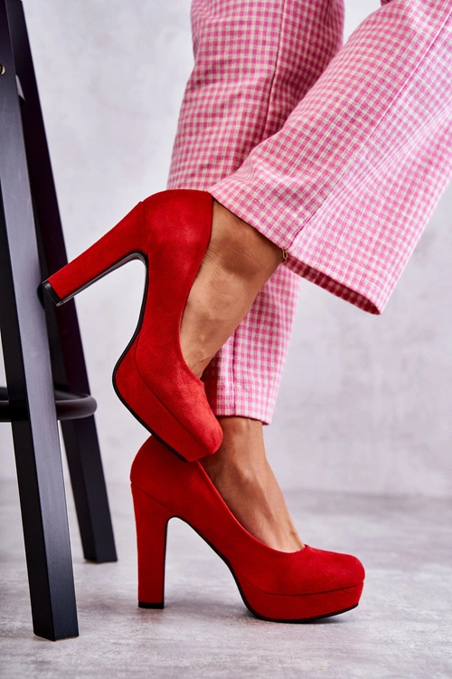 Klasyczne Zamszowe Czółenka Na Obcasie Czerwone Soro