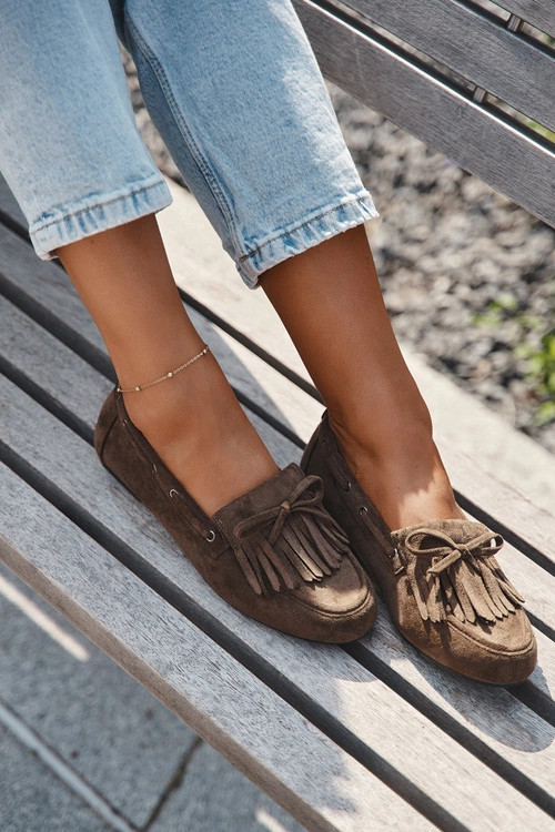 Mokasyny Damskie Z Frędzlami I Kokardką Ciemnozielone Olivianne