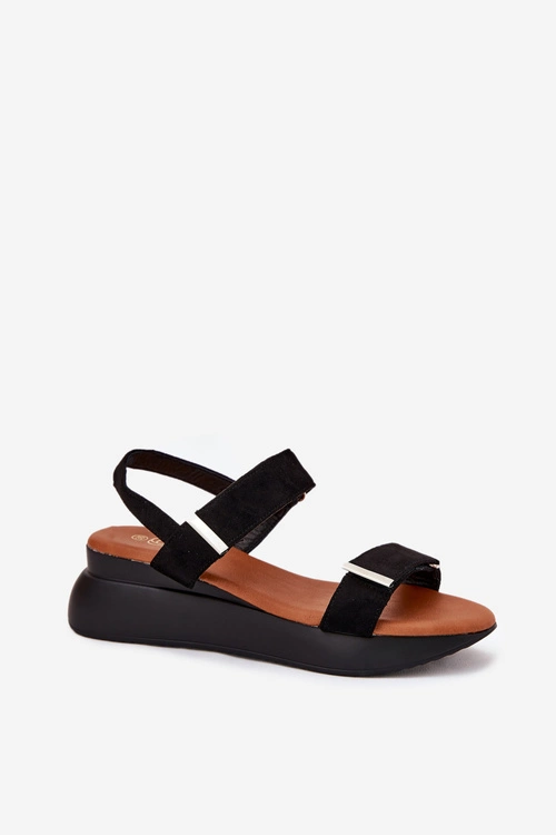 Sandały Damskie Na Koturnie Czarne Monera