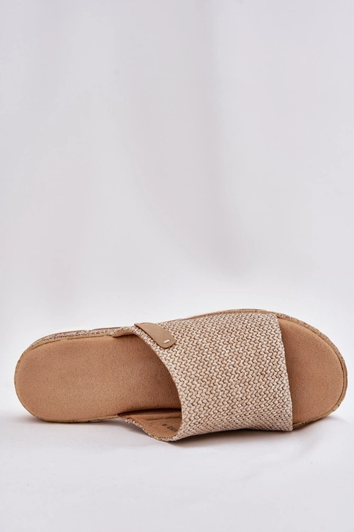 Klapki Damskie Z Plecionką Na Koturnie Beżowe Norozi