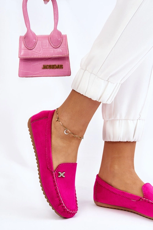 Damskie Zamszowe Mokasyny Z Ozdobą Fuksja Leah