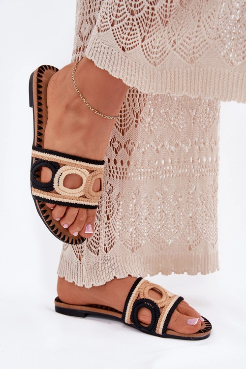 Szydełkowe Klapki Damskie Na Płaskim Obcasie Czarne Nirina