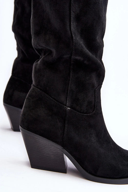 Damskie Kozaki Kowbojki Na Obcasie Przed Kolano Czarne Oppore