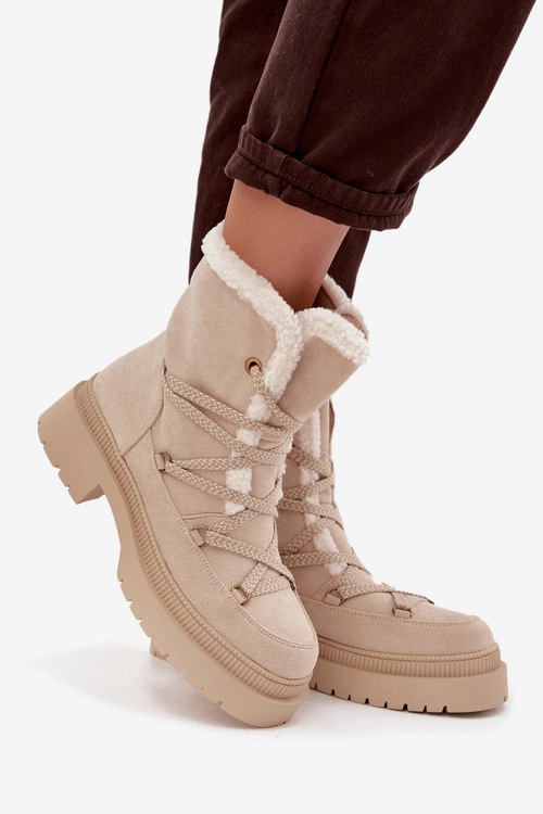 Śniegowce Damskie Z Kożuszkiem Beżowe Irmara