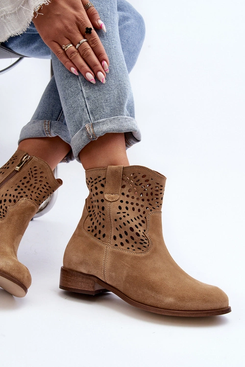 Damskie Ażurowe Botki Lewski Shoes 3305/2 Beżowe