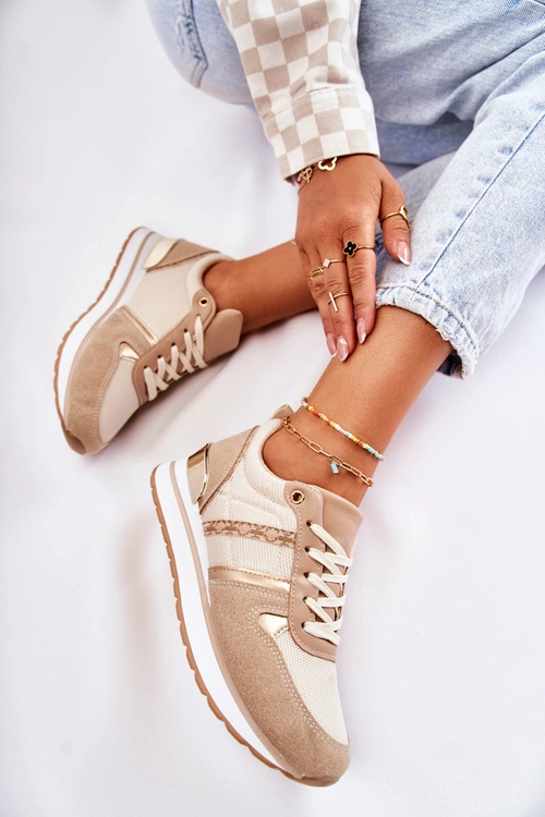 Klasyczne Damskie Wiązane Buty Sportowe Beżowe Elenes