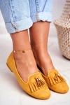 Mokasyny Damskie Żółte Lordsy Frędzle Therese