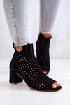 Skórzane Ażurowe Botki Maciejka 05420-43 Czarne