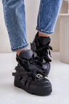 Skórzane Sneakersy Damskie Na Masywnej Platformie CheBello 4561 Czarne