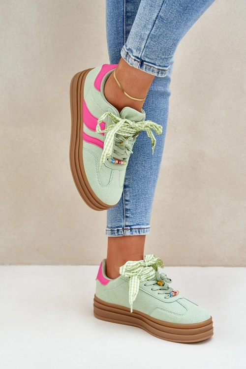 Sneakersy Damskie Z Przypinkami Miętowe Jariana