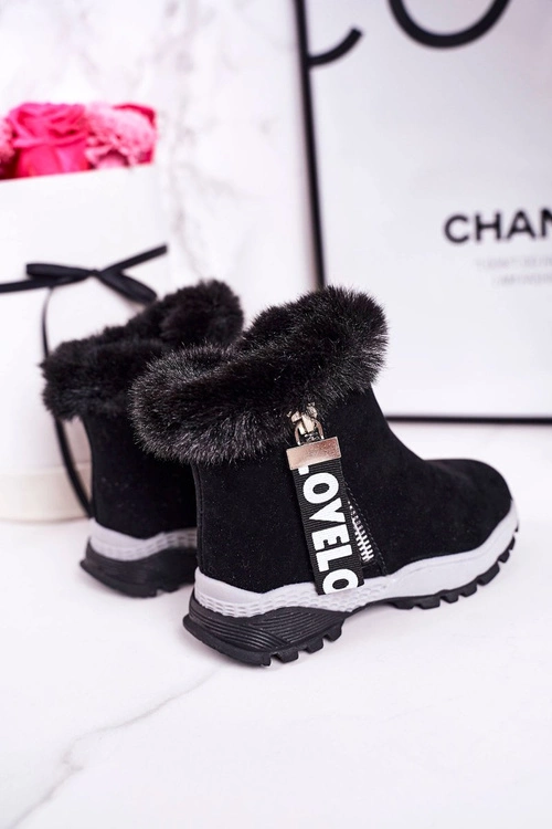 Dziecięce Ocieplane Botki Śniegowce Z Futerkiem Czarne Love-Love