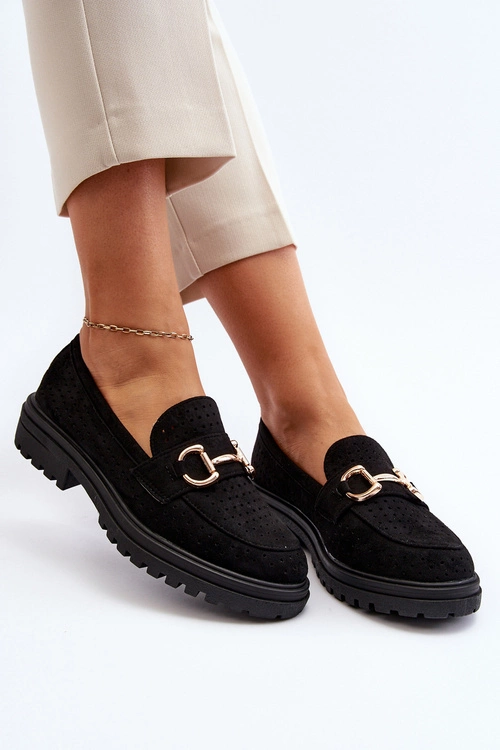 Mokasyny Damskie Ażurowe Z Ozdobą Czarne Talesse