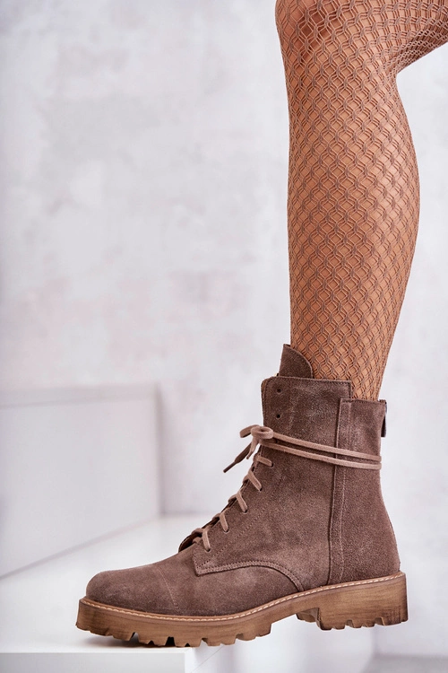 Zamszowe Botki Na Suwak Nicole 2754 Brązowe