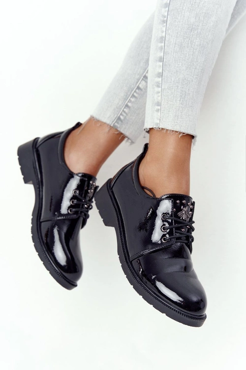 Damskie Lakierowane Półbuty Oxfordy S.Barski 309 Czarne