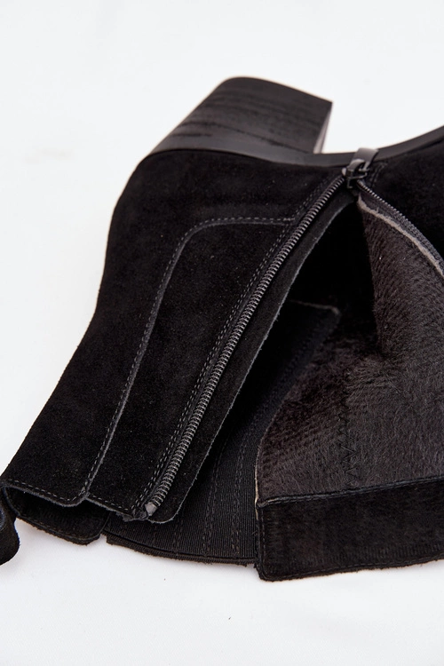 Zamszowe Botki Damskie Na Słupku Ocieplane Czarne Arelia