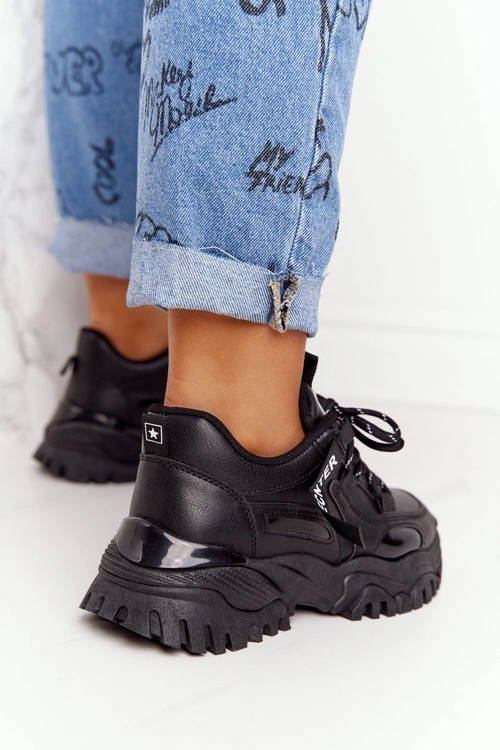 Damskie Sneakersy Na Masywnej Podeszwie Czarne Laugh