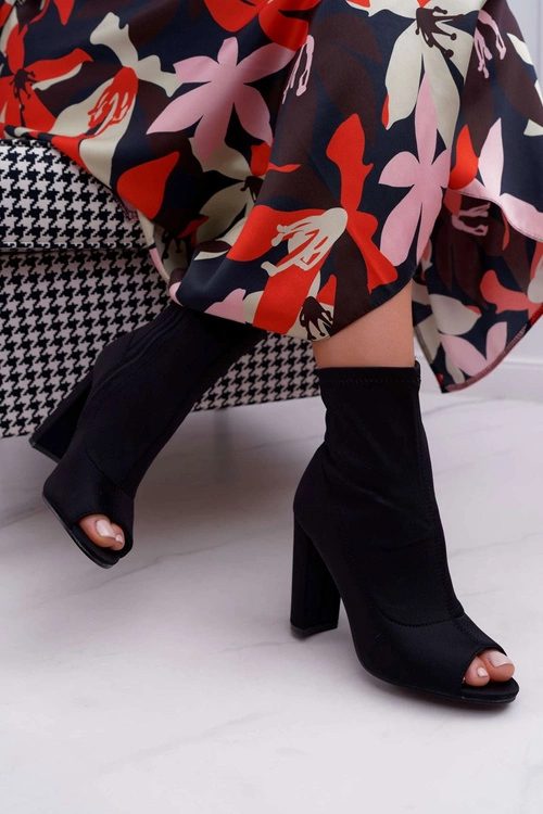 Damskie Botki Na Słupku Lycra Odkryte Palce Czarne First
