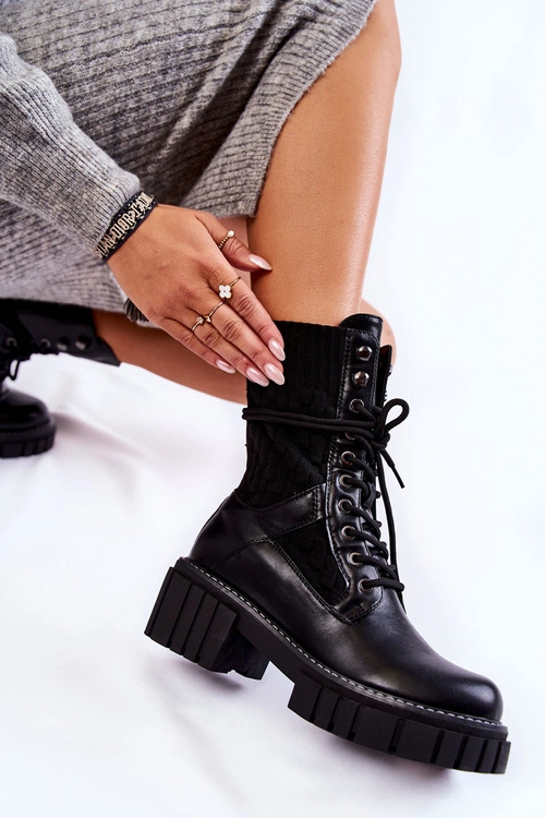 Damskie Wysokie Botki Glany Na Zamek Czarne Enroe