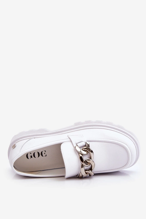 Skórzane Mokasyny Z Łańcuchem GOE LL2N4038 Białe