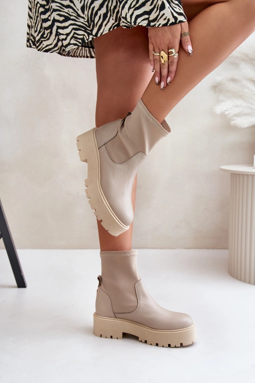 Zazoo 2947 Wsuwane Botki Damskie Ze Skóry Naturalnej Beżowe