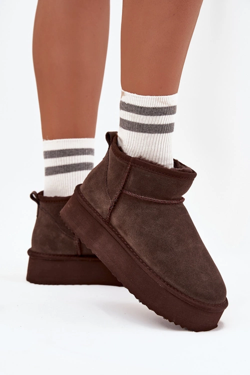 Zamszowe Śniegowce Damskie Na Platformie Vinceza 97962 Czekoladowe