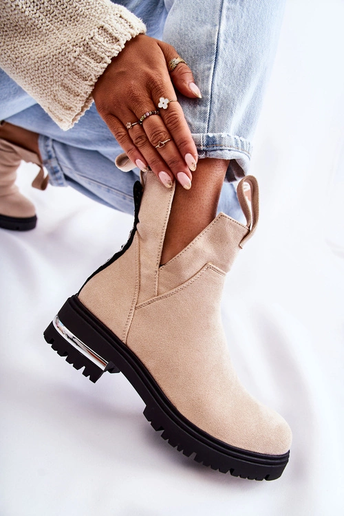 Zamszowe Botki Z Wycięciami Beżowe Elvera