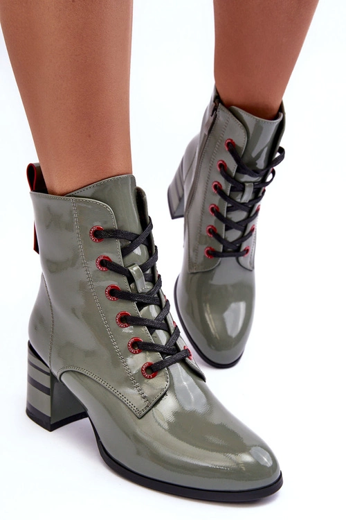 Lakierowane Botki Na Obcasie S.Barski MR870-49 Zielone