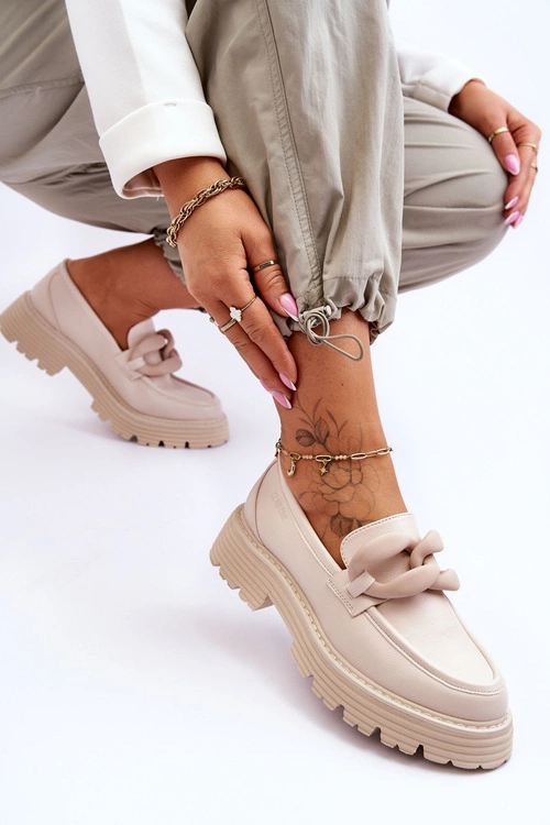 Skórzane Mokasyny Półbuty Big Star LL274581 Beżowe