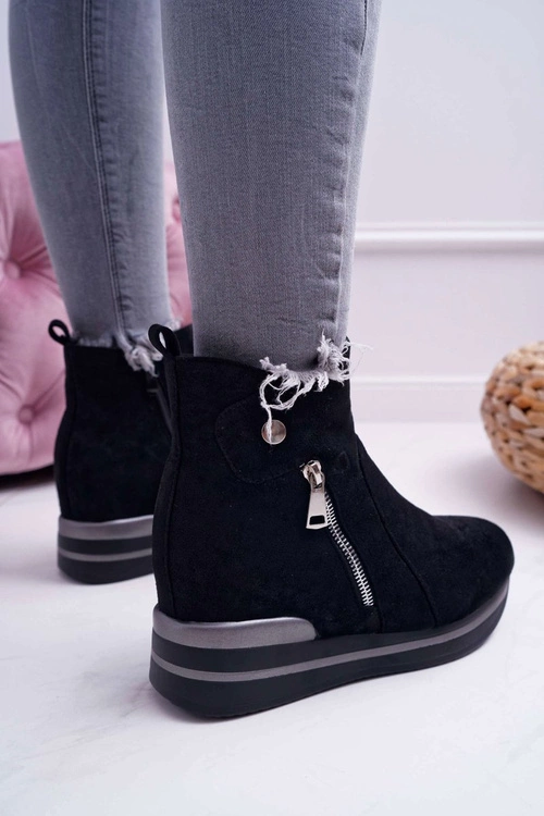 Botki Damskie Ukryty Koturn Czarne Crazyness