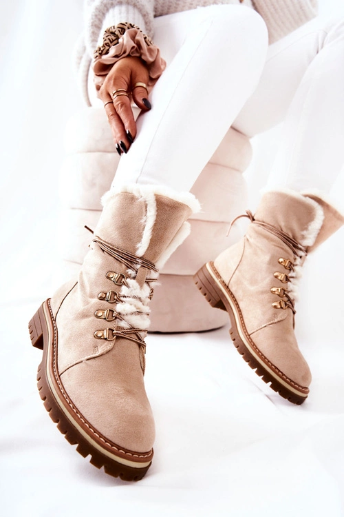 Botki Trapery Ocieplane Beżowe Nelby