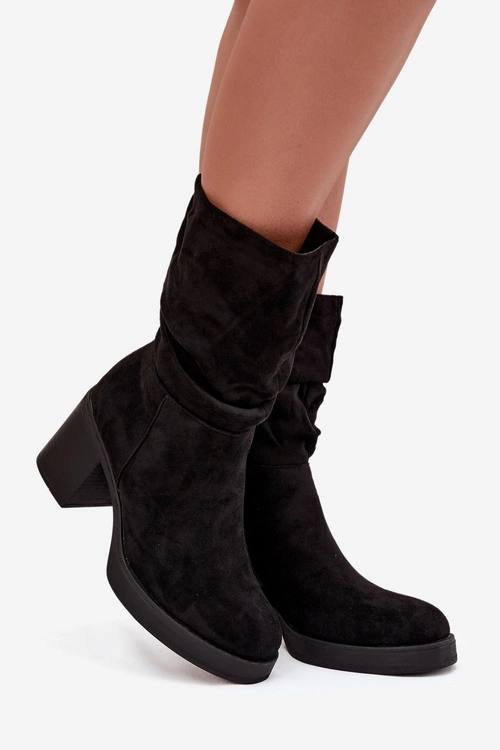 Botki Damskie Z Marszczeniem Na Słupku Ocieplane Czarne Amoria