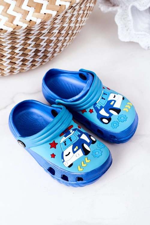 Dziecięce Piankowe Klapki Kroksy Z Samochodem Niebieskie