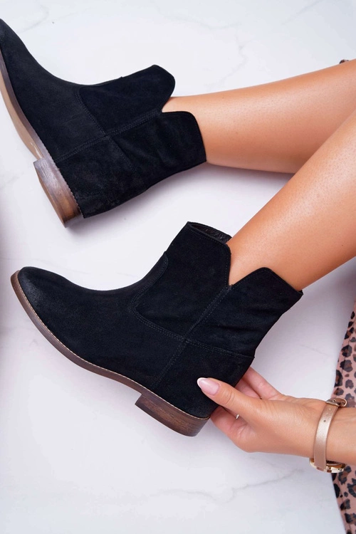 Botki Damskie Ukryty Koturn Płaski Obcas Czarne Nicole 2419