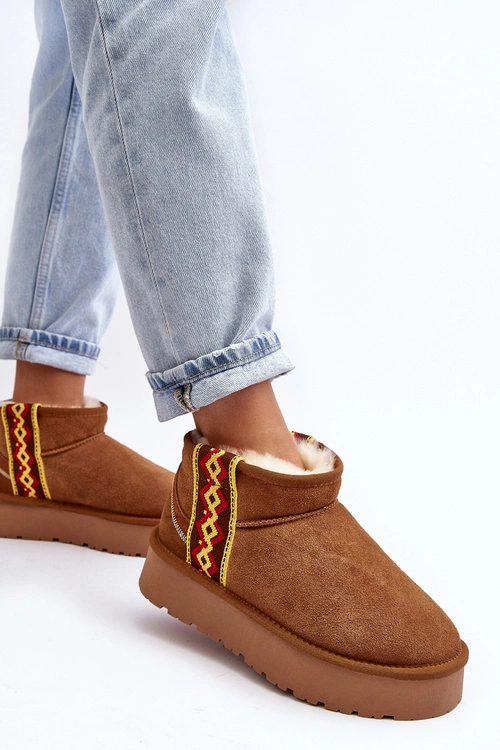 Skórzane Zamszowe Śniegowce Damskie Na Grubej Podeszwie Camel Vebissat