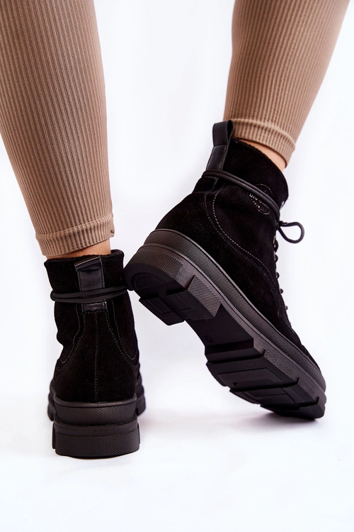 Zamszowe Ocieplane Botki Trapery Big Star KK274525 Czarne