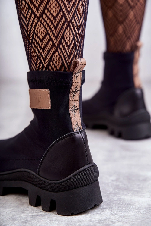 Damskie Materiałowe Botki Nicole 2703 Czarne