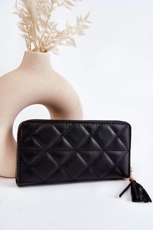 Duży Pikowany Portfel Z Paseczkiem Czarny Jeffrey