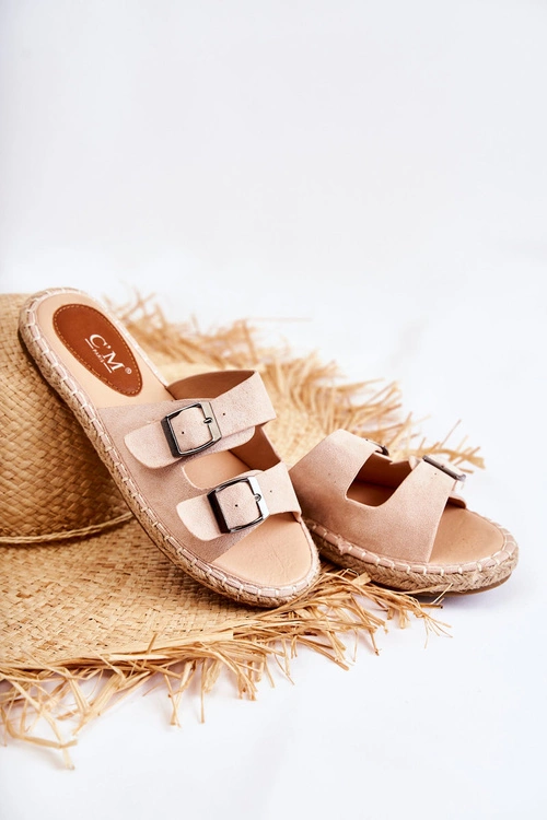 Klasyczne Zamszowe Klapki Damskie Beżowe Casilda