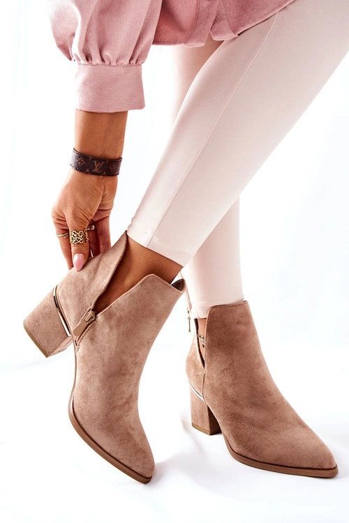 Damskie Zamszowe Botki Z Wycięciami Khaki Noel