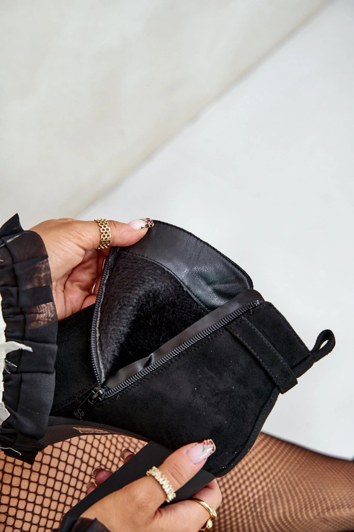 Ocieplane Botki Damskie Na Wysokim Obcasie Słupku Czarne Terisanna