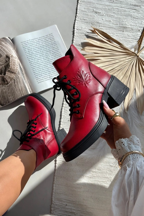 Botki Damskie Skórzane Na Klocku Ocieplane Vinceza 39950 Czerwone