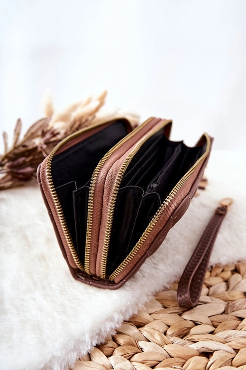 Duży Pikowany Portfel Na Suwaki Cappucino