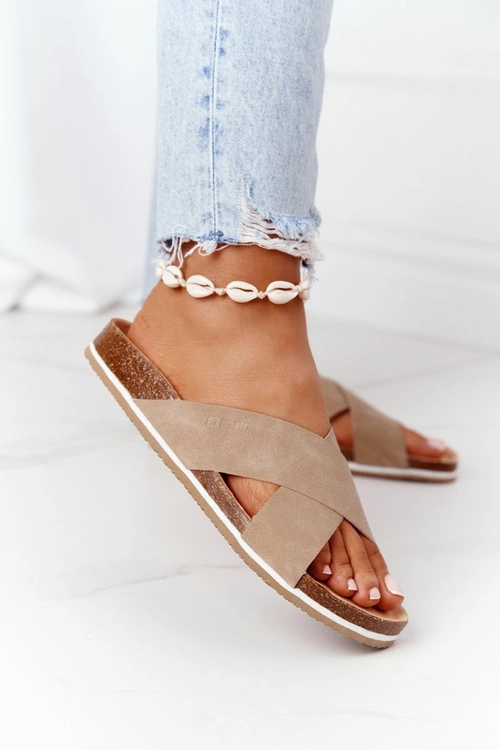 Skórzane Profilowane Klapki Big Star HH274593 Beżowe