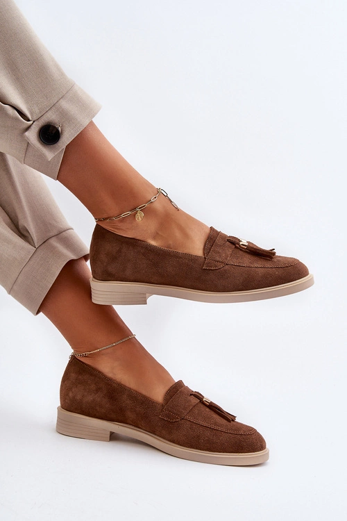 Zazoo 3420 Zamszowe Mokasyny Damskie Na Płaskim Obcasie Brązowe