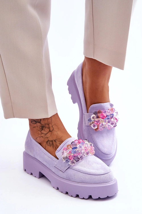 Damskie Mokasyny Na Platformie Z Ozdobami Fioletowe Brenda