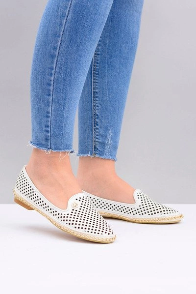 Lu Boo | Białe Ażurowe Balerinki Lordsy Stylish