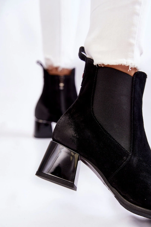 Damskie Zamszowe Botki Na Obcasie Czarne Lemar Berit