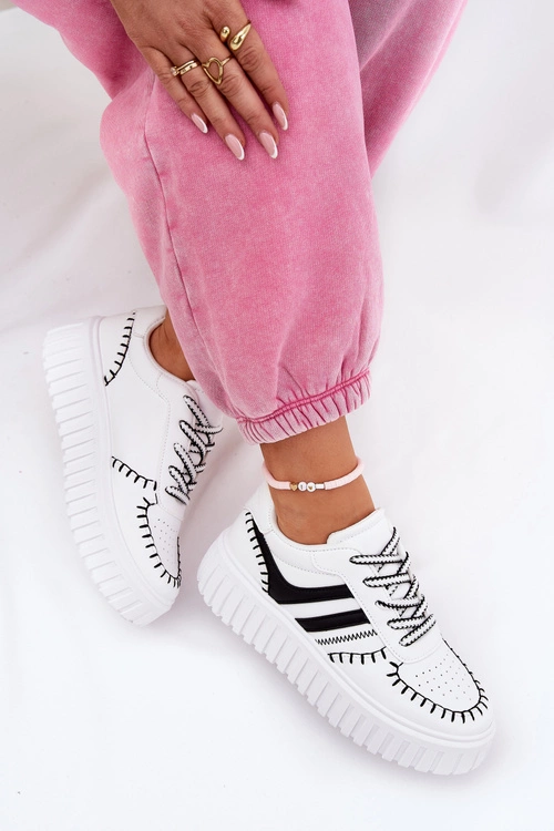 Sneakersy Damskie Na Platformie Biało-Czarne Ofenale