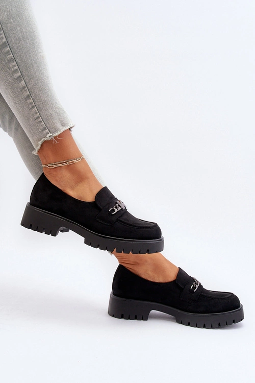 Zamszowe Mokasyny Damskie Z Ozdobą Czarne Loraleima